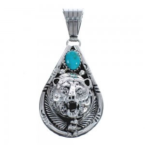 Native American Navajo Turquoise Bear Sterling Silver Pendant AX124543