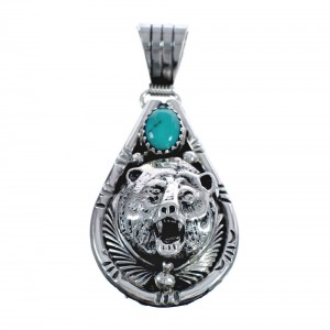 Native American Navajo Turquoise Bear Sterling Silver Pendant AX124545