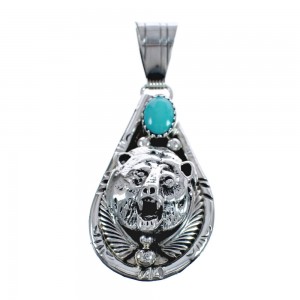 Native American Navajo Turquoise Bear Sterling Silver Pendant AX124547