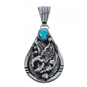 Genuine Sterling Silver American Indian Turquoise Eagle Pendant AX124415