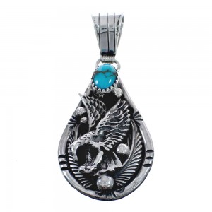 Genuine Sterling Silver American Indian Turquoise Eagle Pendant AX124420