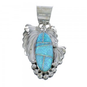 Native American Navajo Blue Opal Authentic Sterling Silver Pendant JX124520