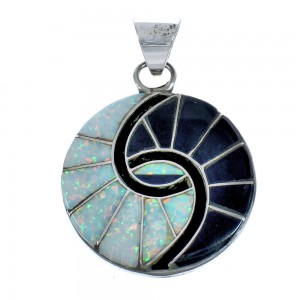 Native American Opal and Jet Authentic Sterling Silver Inlay Pendant JX124524