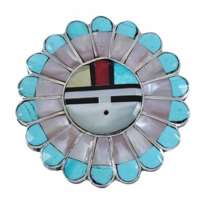 Native American Zuni Multicolor Sterling Silver Sun Pin Pendant JX124433