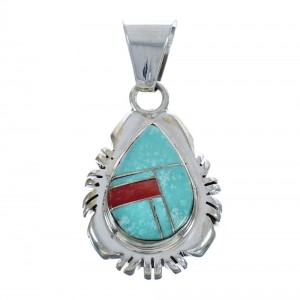 Native American Navajo Turquoise and Oyster Shell Sterling Silver Inlay Pendant JX124446