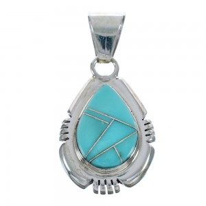 Native American Navajo Turquoise Sterling Silver Inlay Pendant JX124448