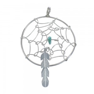 Native American Sterling Silver Turquoise Dream Catcher Feather Pendant JX124498