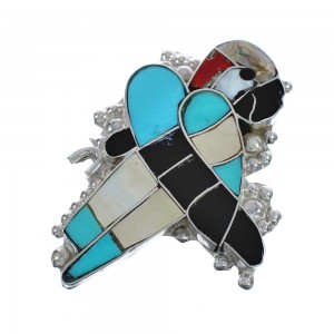 Native American Zuni Authentic Sterling Silver Multicolor Bird Pin Pendant JX124403