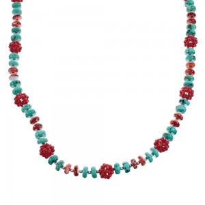 Southwestern Multicolor Multistone Authentic Sterling Silver Bead Necklace JX124638