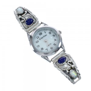 Southwestern Lapis Opal And Genuine Sterling Silver Watch JX124640