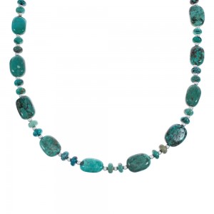 Native American Turquoise Bead Sterling Silver Necklace AX124694