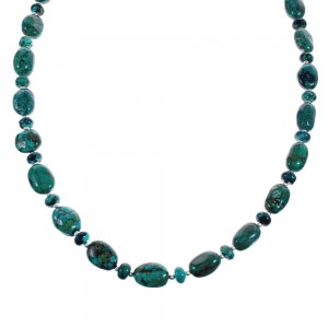 Turquoise Native American Bead And Silver Necklace AX124695