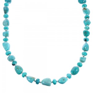 Kingman Turquoise Native American Bead And Silver Necklace AX124688