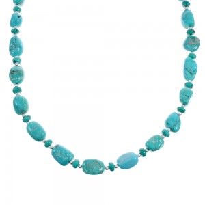 Kingman Turquoise Native American Bead And Silver Necklace AX124689