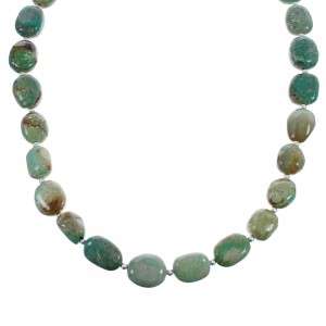 Kingman Turquoise Native American Bead And Silver Necklace AX124693