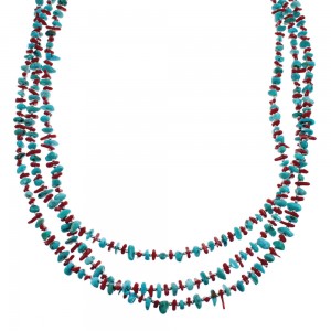 Silver 3 Strand Turquoise and Coral Bead Necklace AX124714