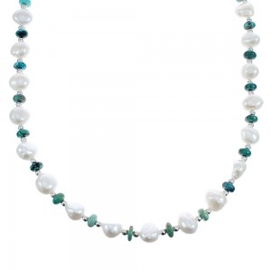 Turquoise and Mother of Pearl Bead Sterling Silver Necklace AX124718