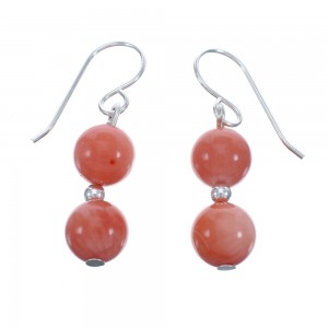 Sterling Silver Pink Coral Bead Hook Dangle Earrings AX124721