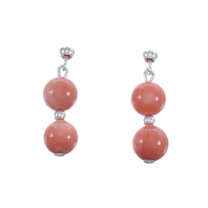 Sterling Silver Pink Coral Bead Post Dangle Earrings AX124723
