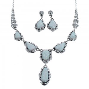 Navajo Opal And Sterling Silver Link Necklace And Earrings Set AX124750