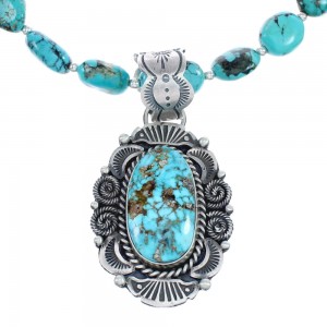 Native American Turquoise Sterling Silver Bead Necklace And Pendant Set AX124772