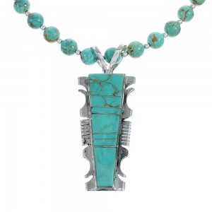 Native American Kingman Turquoise Inlay And Sterling Silver Bead Necklace And Pendant Set AX124776