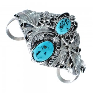 Native American Turquoise Scalloped Leaf Sterling Silver Cuff Bracelet AX124852