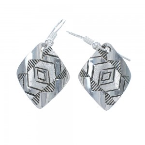 Native American Genuine Sterling Silver Hook Dangle Earrings JX125106