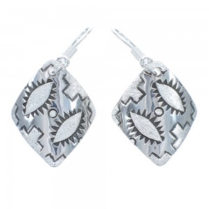 Native American Genuine Sterling Silver Hook Dangle Earrings JX125133