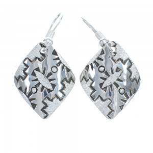 Native American Genuine Sterling Silver Hook Dangle Earrings JX125139