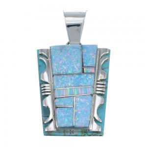 Turquoise And Opal Sterling Silver Navajo Pendant JX125093
