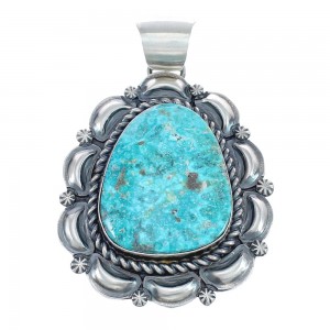 Native American Navajo Genuine Sterling Silver And Turquoise Pendant JX125075