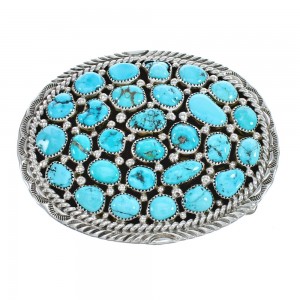 Authentic Navajo Turquoise Genuine Sterling Silver Belt Buckle JX125144