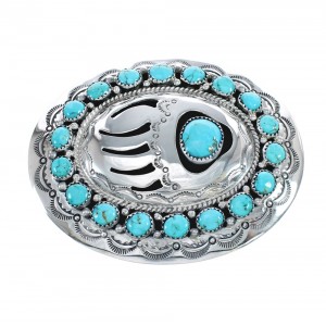 Native American Turquoise Genuine Sterling Silver Bear Paw Belt Buckle JX125146