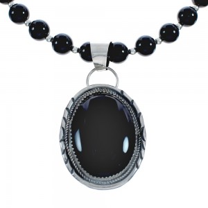 Native American Onyx Sterling Silver Bead Necklace JX125431