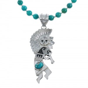 Navajo Sterling Silver Kokopelli Turquoise Bead Necklace Pendant Set JX125451