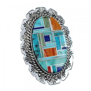 Native American Sterling Silver Multicolor Inlay Ring Size 8-3/4 AX124962