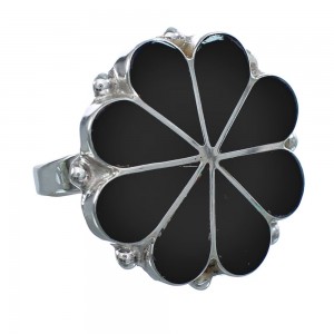 Sterling Silver And Jet Zuni Flower Ring Size 7-1/4 AX124984