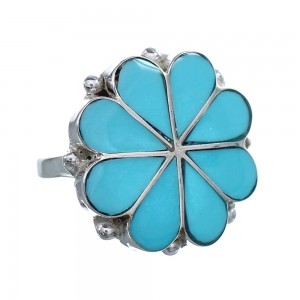 Sterling Silver And Turquoise Zuni Flower Ring Size 6-1/4 AX124987