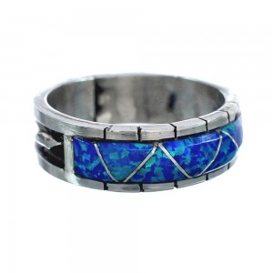 Blue Opal Inlay Zuni Sterling Silver Ring Size 11-1/2 AX124949
