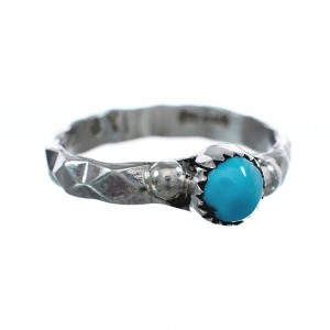 Native American Authentic Sterling Silver Turquoise Ring Size 6-1/2 AX125005