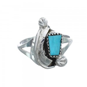 Turquoise Sterling Silver Leaf Zuni Indian Jewelry Ring Size 7-1/2 AX124930