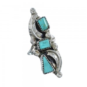Sterling Silver Zuni Turquoise Leaf Design Ring Size 6-1/2 AX125032