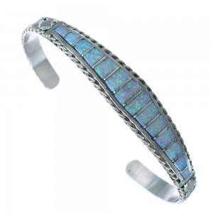 Native American Zuni Opal Inlay Sterling Silver Cuff Bracelet JX124964