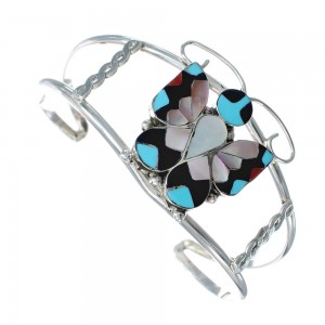 Multicolor Sterling Silver Butterfly Zuni Cuff Bracelet JX124967