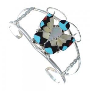 Multicolor Sterling Silver Butterfly Zuni Cuff Bracelet JX124969