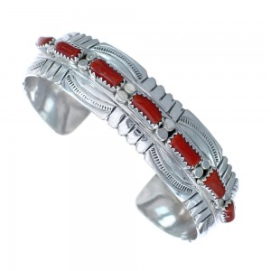 Native American Navajo Coral Sterling Silver Cuff Bracelet JX124989