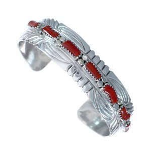 Native American Navajo Coral Sterling Silver Cuff Bracelet JX124990