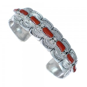 Native American Navajo Coral Sterling Silver Cuff Bracelet JX124995