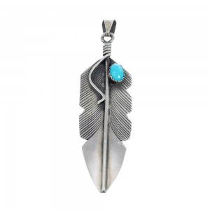 Navajo Turquoise And Sterling Silver Feather Pendant AX125396